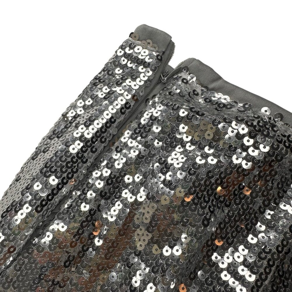 Women Midi Skirt Full Sequin Silver Size 2XL Tall Lined Decorated Mid Rise - Picture 11 of 14